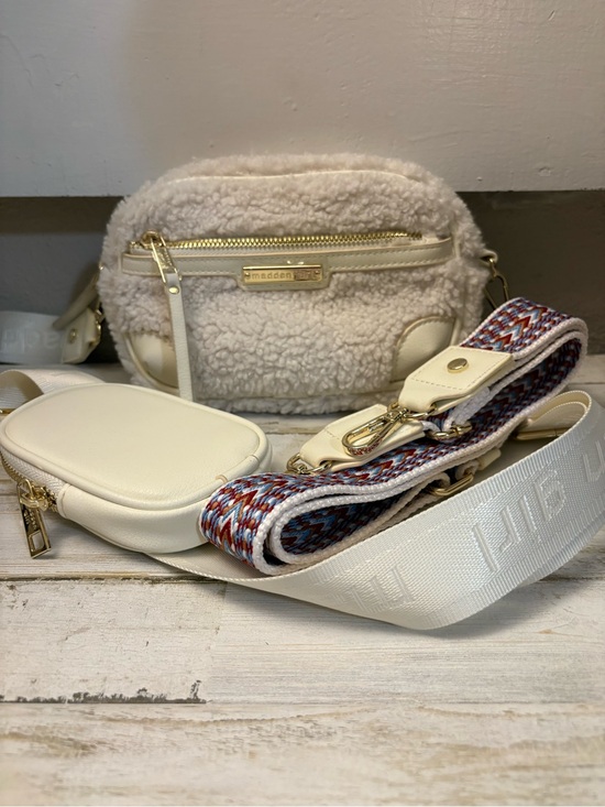 Madden Girl Handbags - Madden Girl Cream Sherpa Crossbody with Detachable Patterned and Solid Straps